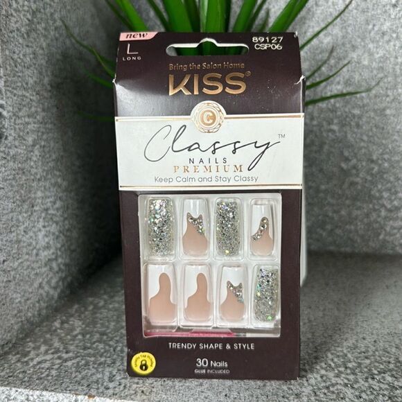 New! Kiss Classy Press On Nails, Glitter, Long - Picture 3 of 6